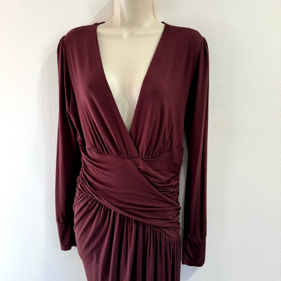 Young Fabulous & Broke Dress Size M Midi Wrap Genesis Long Sleeve Plunge Red - Image 4 of 4