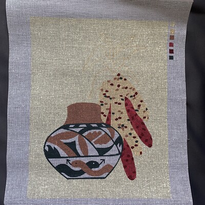 Painted Embroidery Canvas Potter With Snakes Corn Still-life 14 x11 