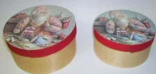 Round Wooden Santa Claus Christmas Boxes Set of Two  Vintage