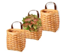 Small Wall Hanging Baskets 3 Pack, Wall Basket Decor Woven Wood 6" Flower Basket