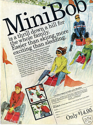 1970 Print Ad of MiniBob Sled thrill down a hill