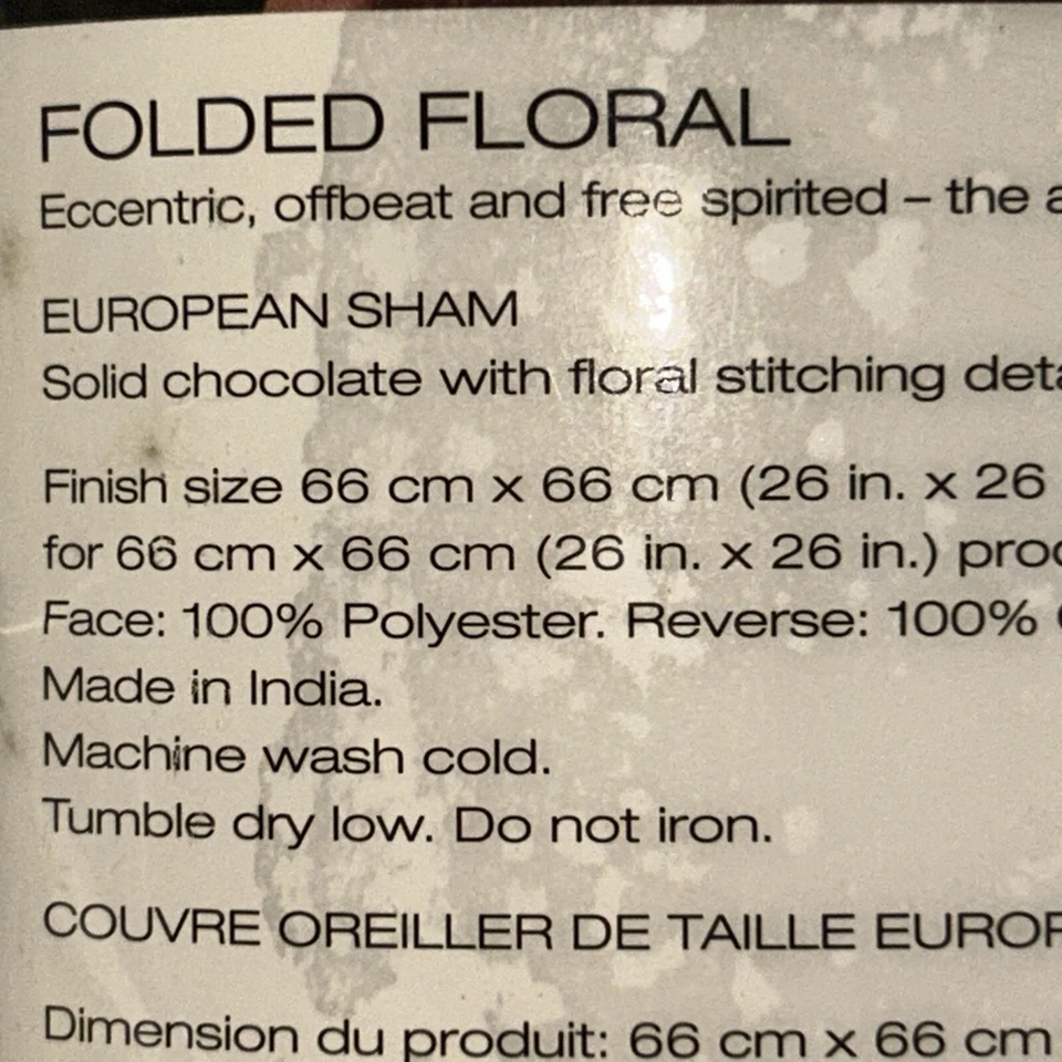 NEW Vintage DKNY European Pillow Sham Choco Brown Folded Floral Stitching Boho - Image 4 of 4