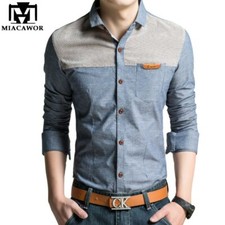 Camisa Con Botones De Manga Larga Para Hombre Camisa De Dise o Vaquera Ajustada