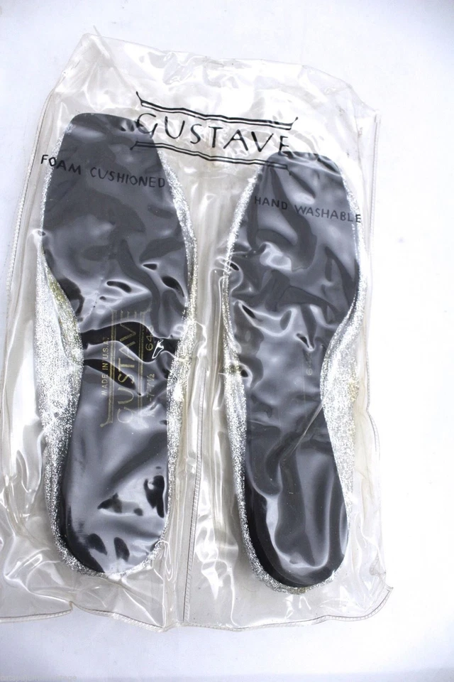 Винтажный 1970-х Серебряный металлический эластичной туфли женщин Gustave 7-7,5 M плоскостях новый в упаковке - Изображение 2 из 4