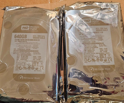NEW UNUSED  2 Western Digital 640GB, SATA  32MB CACHE- WD6401AALS CAVIAR BLACK