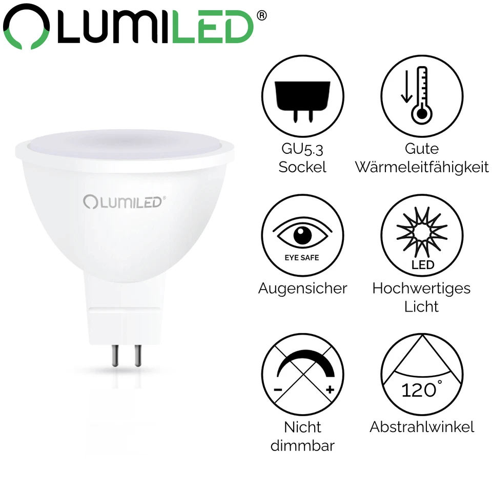LUMILED 10x MR16 LED GU5.3 Leuchtmittel 6W Warmweiß/Neutralweiß SMD Licht 12V - Bild 2 von 4