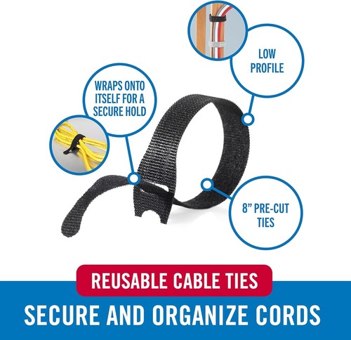 ONE-WRAP Cable Ties 100Pk 8 X 1/2 Black Cord Organization Straps Home Office NEW - Photo 2/11