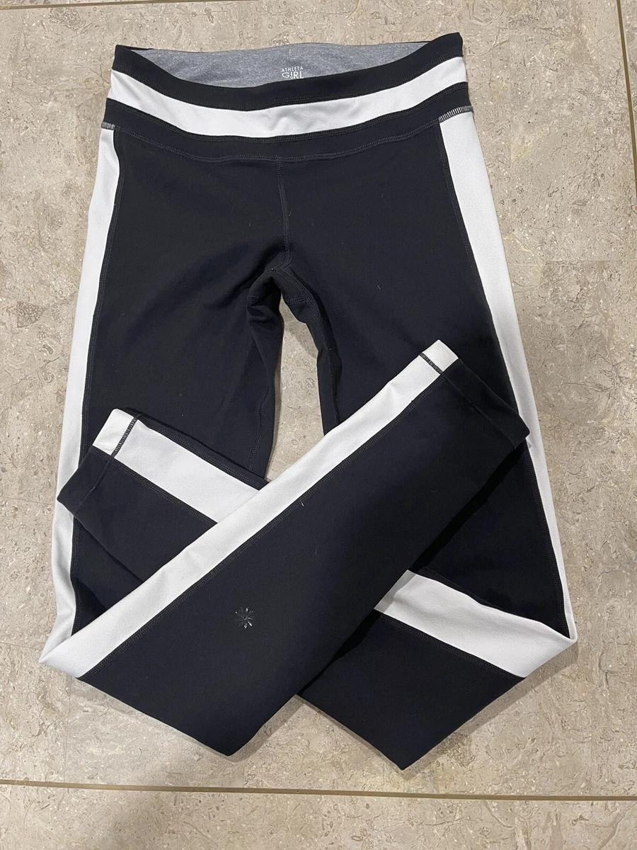 Athleta Girl Girls Black White Striped Tight Leggings 28 Inseam Black XL 14