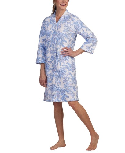 Miss Elaine Women's Quilted Floral Snap-Front Robe - Blue Floral Size Extra Lar - 第 1/6 張圖片