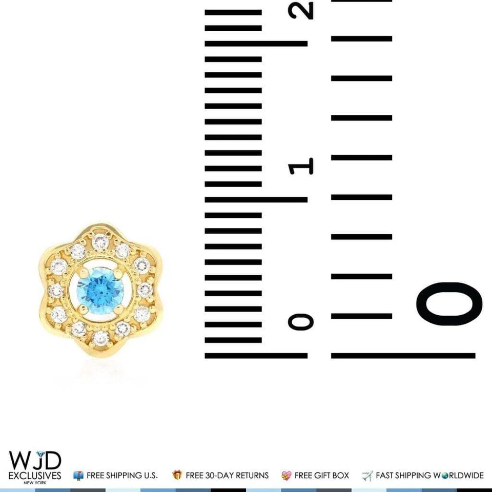 Aquamarine Flower Cluster Stud Earrings 14K Yellow Gold - Image 4 of 4