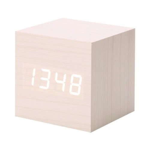 Nuevo Moderno Cubo de Madera Digital LED Escritorio Despertador Termómetro Temporizador Calendario Foto 3 de 4