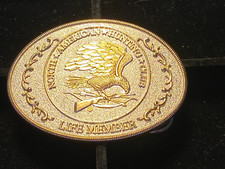VINTAGE NORTH AMERICAN HUNTING CLUB LIFE MEMBER SILVER AND GOLD BELT BUCKLE