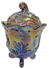 VTG Imperial Carnival Glass Louis 14th Lidded Footed Candy Jar Bowl 6.75"