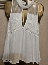 sheer button lace blouse small