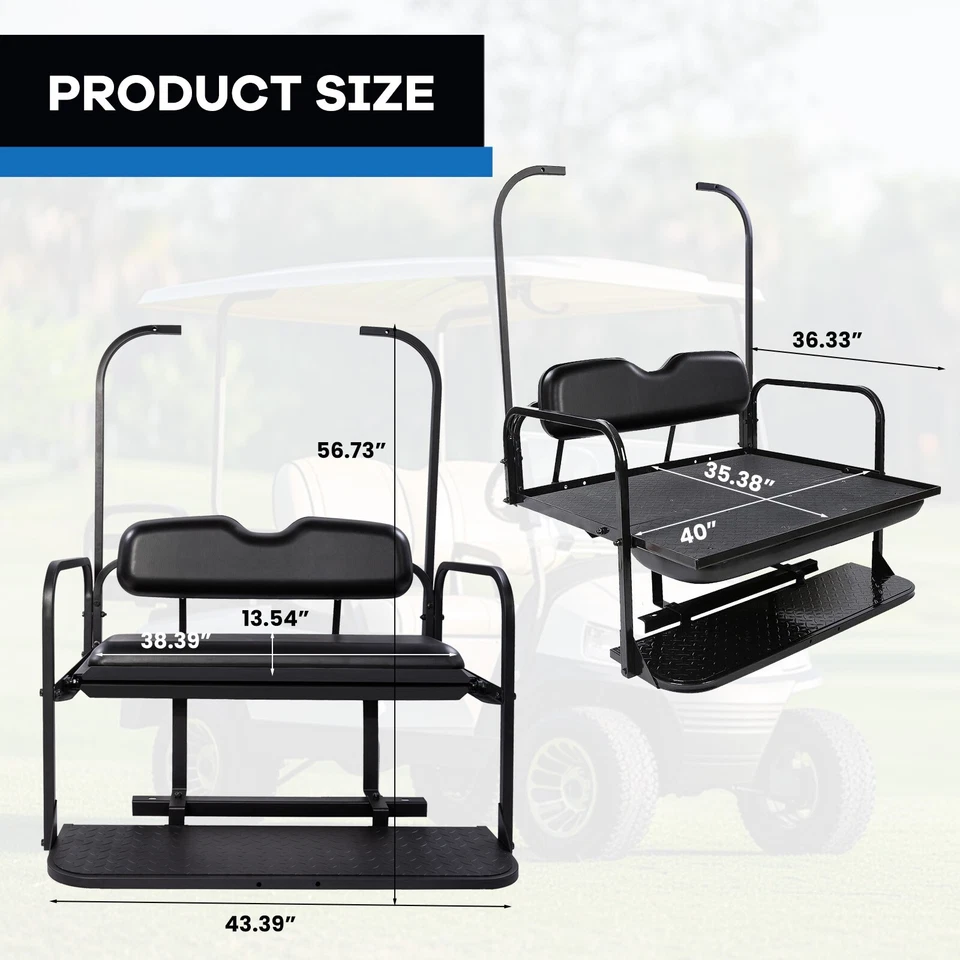 Asiento trasero negro plegable abatible VPAHub Club Car DS, apto para modelos 1982-2007 Foto 3 de 4