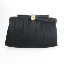 Vtg After Five Handbag Women Black Acrylic Gold Tone Bow Clutch Purse Bag