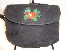 Mitzi Black Velvety Poinsettia Shoulder Crossbody Evening Handbag Bag Purse