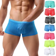 Sexy Mens Stripe Boxer Shorts See Through Low Rise Swim Trunks Underpants Bottom