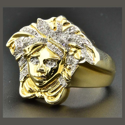 0.40 Ctw D/FL Real Moissanite 14K Yellow Gold Plated Medusa Pinky Statement Ring - Picture 3 of 12