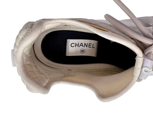 Chanel sneaker camoscio tessuto taglia 40,5 avorio beige pelle logo CC scarpe - Foto 9 di 9
