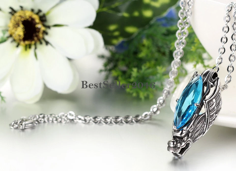 Collar con dije colgante cabeza de dragón para hombre niño tono plata cadena de acero inoxidable 22" Foto 3 de 4