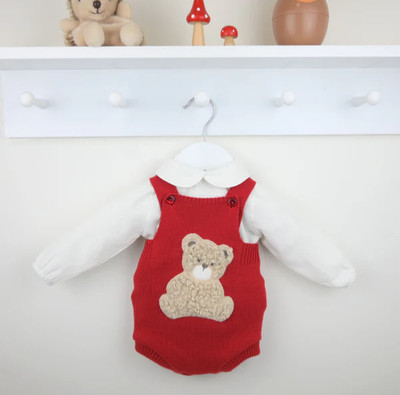 Pex spanisches Baby Junge Mädchen Kleidung Bär Strick Strampler Outfit rot kleine Größen