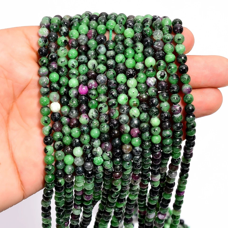 Natural Ruby Zoisite Gemstone Round Shape Smooth Beads 4X4.5 mm Strand 15" UB627 - Image 3 of 3