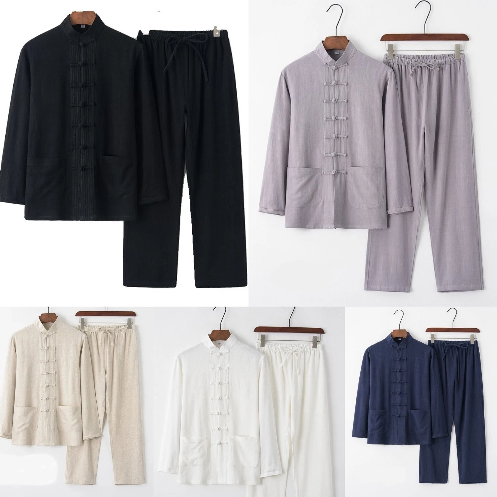 Men Chinese Linen Set Taoist Shirt&Pants Summer Breathable Tangzhuang Two-Piece‌