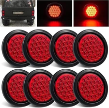 8X 4"inch Round Red 24-LED Truck Trailer Stop Turn Tail Brake Lights Waterproof