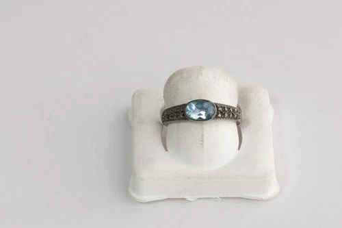 Vintage Judith Jack Blue Topaz and Marcasite Sterling Silver Ring Size 7