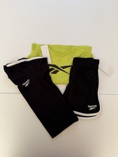 Reebok Boys 3PC Outfit Set Size 4 Black Athletic Shorts Shirt  Green Tee