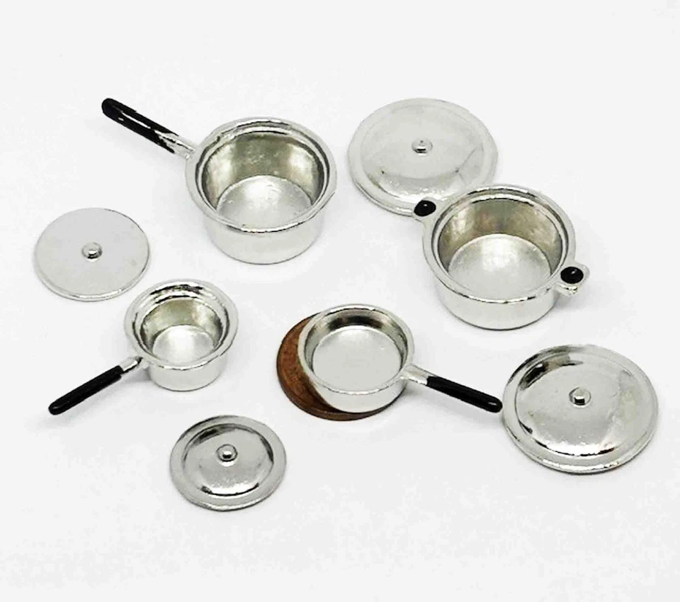 Casa de Muñecas Cocina Cacerolas Conjunto 4 Plateado 1:12 Escala Miniatura 259 - Imagen 2 de 2