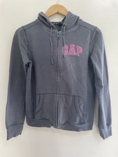 Gap Stretch Women's Pink Logo Applique Full Zip Long Sleeve Hoodie Dark Gray S