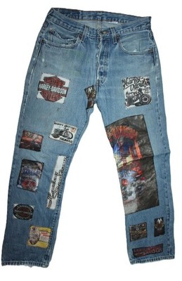 LEVI'S 501 Jeans ca. W30 L30 BLau Denim Reg. Tapered Harley Davidson Patches
