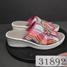 Bzees Smile II Shoes Womens Size 6.5 Multicolor Stripe Wedge Slide Sandals Mules
