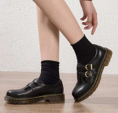 Women Flats Shoes Buckle Strap Mary Janes Shoes Ladies Round Toe Leather Oxfords