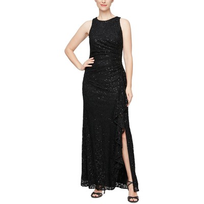 Alex Evenings Womens Black Lace Maxi Evening Dress Gown Petites 12P BHFO 9496