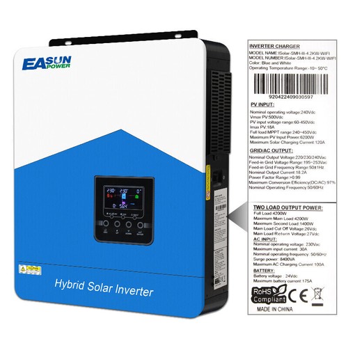 Inversor solar Easun 4200W 24V - 230VAC MPPT 120A Off-Grid Inverter WIFI - Imagen 6 de 10