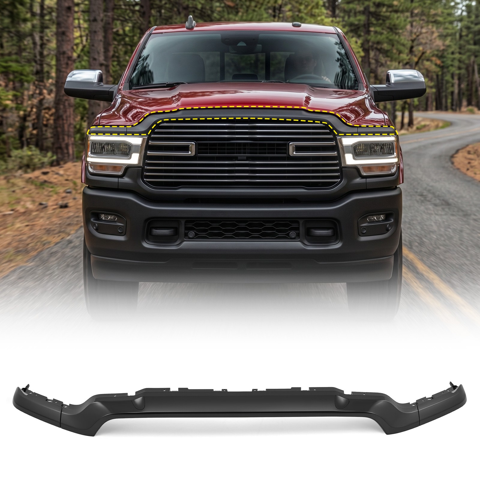 Front Bumper Upper / Lower Grille Molding Trim For RAM 2500 3500 4500 2019-2024