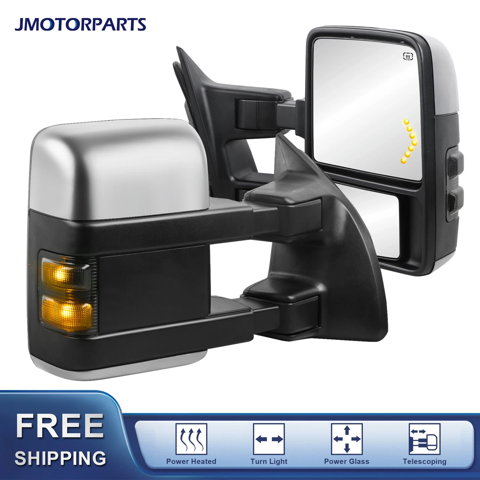 2PCS Chrome Power Heated Tow Mirrors w/Signal For 2008-2016 Ford F250 F350 F450
