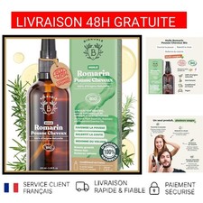 Huile Romarin Cheveux Bio Pousse Anti-Chute Ricin Argan Jojoba Barbe Vegan