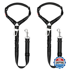 BWOGUE 2-Pack Dog Seat Belt Car Bungee Headrest Restraint Adjustable Metal Buckl
