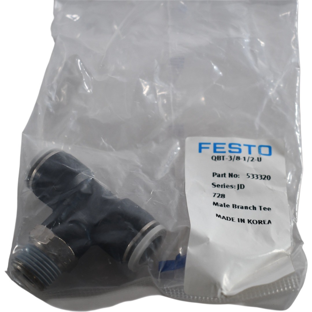 NEW Festo QBT-3/8-1/2-U 533320 Male Branch Tee Push-In Pneumatic Fitting 1/2 NPT