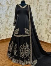Latest Heavy Chinon Silk Black Top Palazzo With Dupatta For Women Function