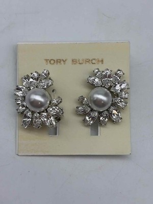 Gebrauchte Tory Burch Silber und Kristall Flora Clip-On Ohrringe