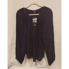 A.N.A Womens Blue & Black Plaid Boho Style Semi-Sheer Flowy Blouse Size XXL NWT