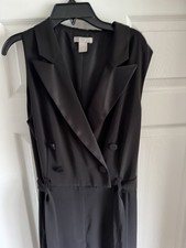 H M Black Double Breasted Collared Belted Jumpsuit 12