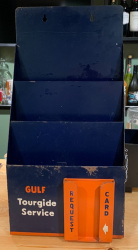Very Rare 1940's Gulf Oil Tourgide Serice Metal Map, Card & Pamphlet Holder