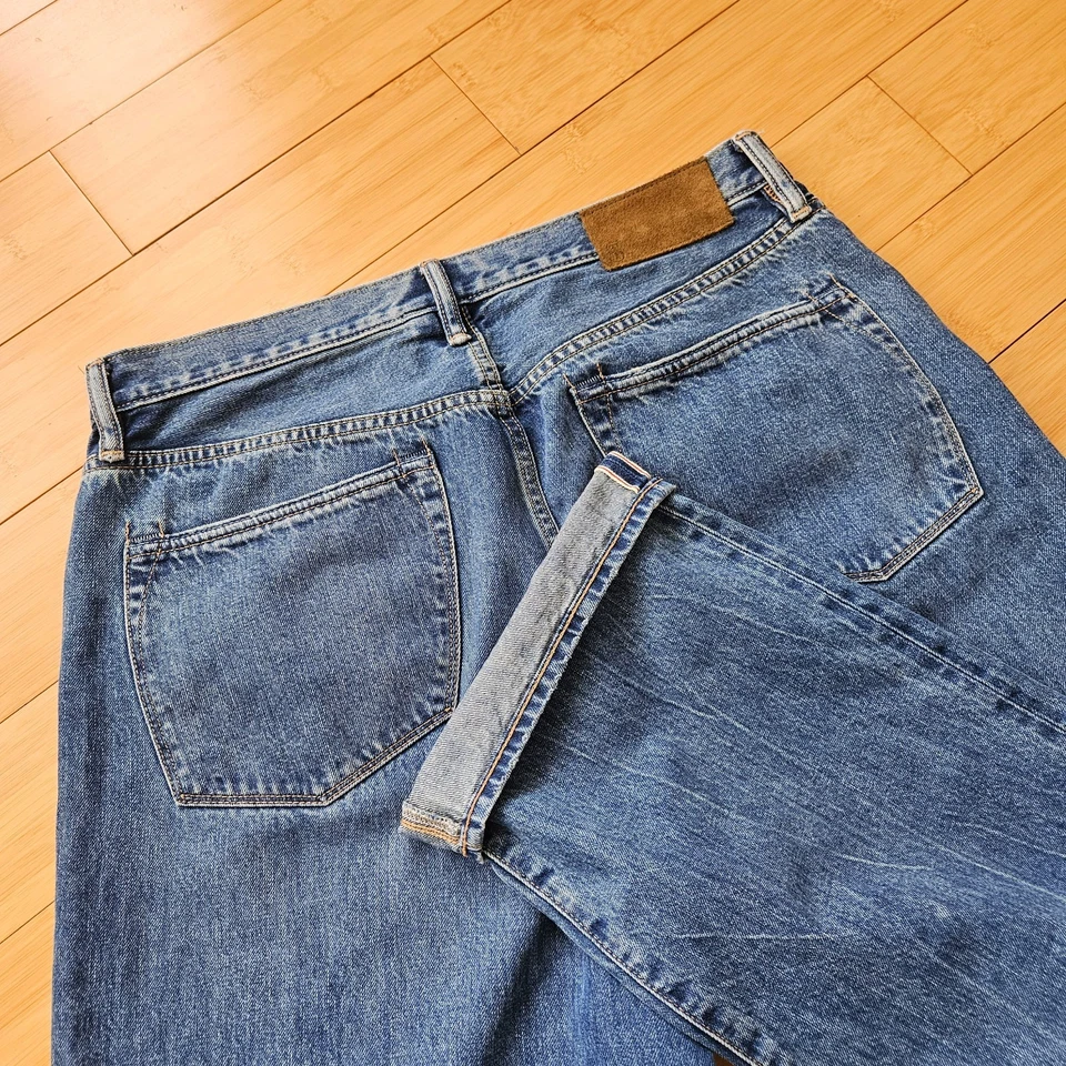 Todd Snyder 宽鬆 Selvage 牛仔裤 34x34 中号水洗中蓝色纽扣门襟 — 第 2/4 张图片