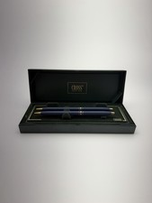 Vintage Cross Blue Lacquer Ballpoint Pen Mechanical Pencil Set Gold Trim USA